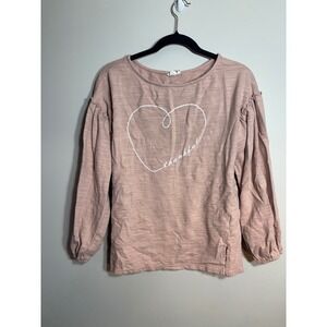 Simple Suzanne Betro Pink Heart Ruffle Sleeve Pullover Top Womens‎ Medium